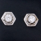 Vintage 1.6ct Tw Diamond Earrings In 14k White Gold