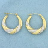 Twisting Design Textured Hoop Earrings In 10k Yellow And White Gold
