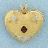Vintage Garnet Heart Locket Pendant In 14k Yellow And White Gold