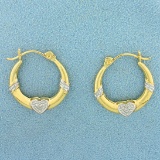 Heart Design Hoop Earrings In 14k Yellow And White Gold