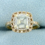 2ct Tw Ascher Cut Moissanite And Diamond Double Halo Engagement Ring In 10k Yellow And White Gold