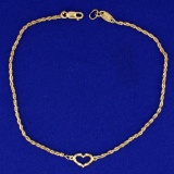 Heart Rope Chain Anklet In 14k Yellow Gold