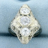Antique Art Deco Edwardian Three-stone Diamond Ring In 18k White Gold