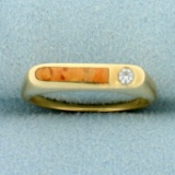 Kabana Designer Diamond And Oyster Inlay Stacking Band Ring In 14k Yellow Gold