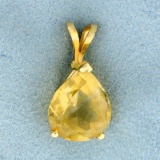 6ct Solitaire Pear Shaped Citrine Pendant In 14k Yellow Gold