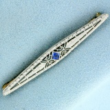 Vintage Sapphire Bar Pin In 14k Yellow And White Gold