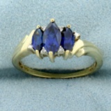 Three Stone Lab Sapphire Ring In 10k Yellow Gold