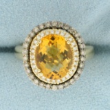 Levian Designer 4ct Citrine And Diamond Ring In 14k Yellow Gold