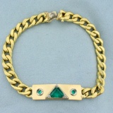 Men's Emerald Curb Link Bracelet In 18k Yellow Gold