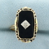 Antique Onyx And White Sapphire Ring In 10k Yellow Gold