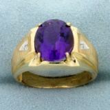 Men's 4ct Amethyst And Diamond Ring In 10k Yellow Gold