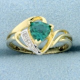 Trillion Cut Lab Emerald And Diamond Ring In 10k Yellow Gold