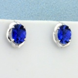 3ct Tw Sapphire Stud Earrings In 14k White Gold