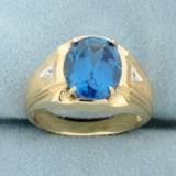 Men's 5ct London Blue Topaz And Diamond Ring In 10k Yellow Gold
