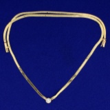 1/4ct Solitaire Diamond Herringbone Necklace In 14k Yellow Gold