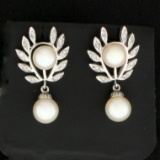 Akoya Pearl And Diamond Dangle Earrings In 14k White Gold