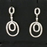 Diamond Double Hoop Dangle Earrings In 14k White Gold