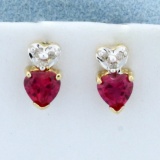 1ct Tw Lab Ruby And Diamond Heart Earrings In 10k Yellow Gold