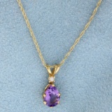 3/4ct Amethyst And Diamond Pendant With Chain In 14k Yellow Gold
