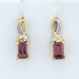 Rubellite And Diamond Drop Earrings In 10k Yellow Gold