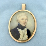 Antique Museum Quality Portrait Miniature Pendant In 14k Rose Gold
