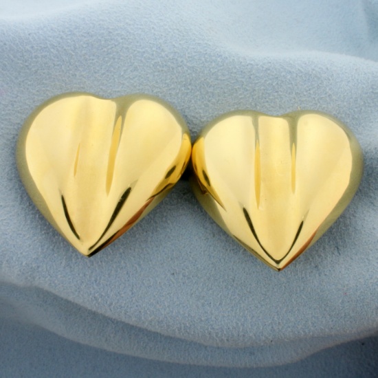 Huge Italian Made Heart Statement Earrings In 14k Yellow Gold