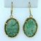 Vintage Hand Carved Jade Dangle Drop Earrings In 14k Yellow Gold