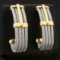 Designer Charriol Cable Link J Hoop Earrings In 18k White And Yellow Gold