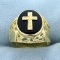 Onyx Crucifix Ring In 10k Yellow Gold