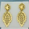 Diamond Cut Leaf Design Dangle Earrings In 14k Yellow Gold