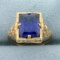 Vintage 4ct Lab Sapphire Solitaire Filigree Ring In 10k Yellow Gold