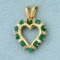 Natural Emerald And Diamond Heart Pendant In 10k Yellow Gold