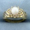 Akoya Pearl And Diamond Ring In 14k Yellow Gold