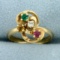 Diamond, Emerald, Ruby, And Citrine Ring In 14k Yellow Gold