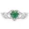 Heart Cut Emerald & Diamond Ring In Sterling Silver