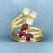 Vintage Natural Ruby And Diamond Ring In 14k Yellow Gold