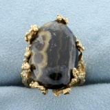 Natural Agate Statement Ring In 14k Yellow Gold