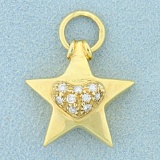 Diamond Star And Heart Pendant Or Charm In 14k Yellow Gold