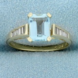 1.75ct Tw Aquamarine And Diamond Ring In 14k Yellow Gold