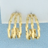 Diamond Cut J Hoop Earrings In 14k Yellow Gold