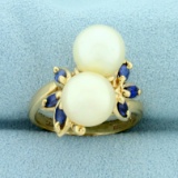 Vintage Sapphire And Akoya Pearl Ring In 14k Yellow Gold