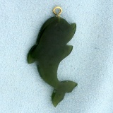 Dolphin Jade Pendant In 14k Yellow Gold