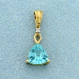 1ct Tw Aqua Quartz And Diamond Pendant In 14k Yellow Gold