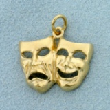 Comedy And Tragedy Theater Charm Or Pendant In 14k Yellow Gold