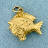 3d Fish Pendant Or Charm In 14k Yellow Gold