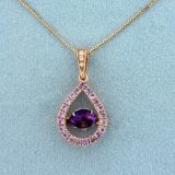 Dancing Amethyst And Diamond Necklace In 10k Rose Gold