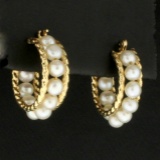 Cultured Pearl Rope Design Hoop Earrings In 10k Yellow Gold