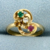 Diamond, Emerald, Ruby, And Citrine Ring In 14k Yellow Gold