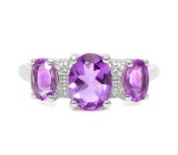 2ctw Amethyst & Diamond 3-stone Ring In Sterling Silver