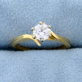 Over 1/2ct Diamond Solitaire Engagement Ring In 14k Yellow Gold Bypass Setting